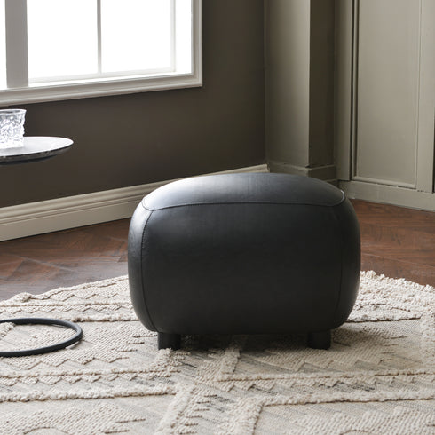 Elmer Faux Leather Ottoman – Round Black Ottoman | Decorative Ottoman | Kinwell Furniture | Modern Faux Leather Furniture